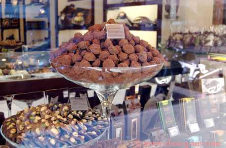 Michel Cluizel's window display gourmet chocolate truffles
